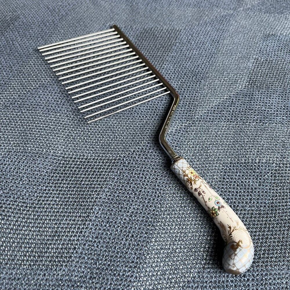 VTG England Cake Breaker Pastry Server Porcelain Handle Gold Floral 10.5”